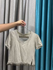 Cloud Grey T-Shirt With Lace Neck