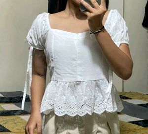 White Peplum Top