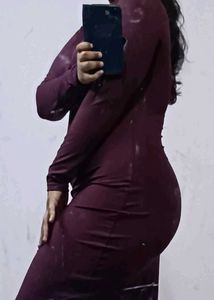 Burgundy Bodycon Midi Dress