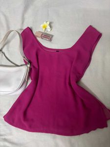 Magenta Flutter Sleeve Top