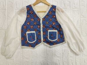 Korean Floral Embroidered Cropped Top