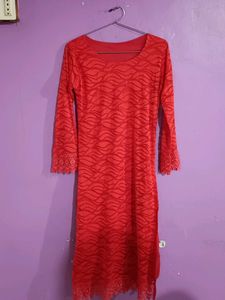 Red Lace Detail Kurta