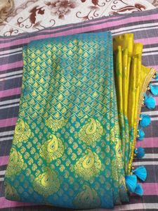 Green Colour Fancy Pattu Saree With Mild Green Colur Border