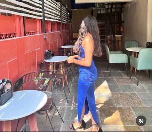 Blue Bodycon Onepiece  With Slit