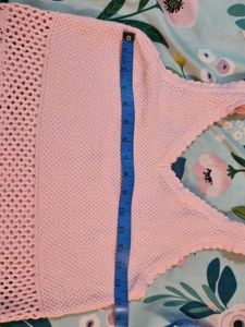 Pink Knitted Cotton Tank Top / Crop To