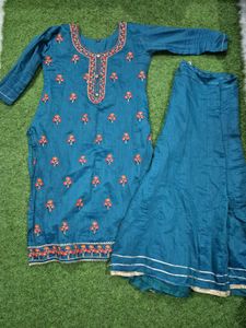 Teal Embroidered Kurta