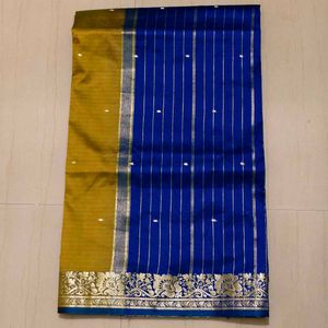 Elegant Blue &amp; Gold Saree