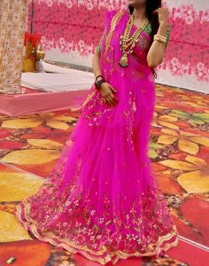 Pink Net Poshak Lehenga