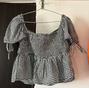 Gingham Peplum Top