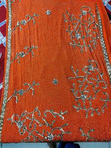 Orange Color Beautiful Work Saree