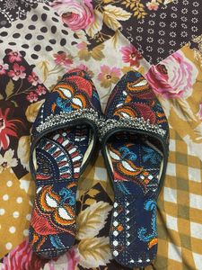 Ethnic Print Beaded Jutti Flats
