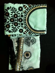 Embroidered Sequin Work Semi Stitched Suit