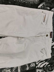 White Cotton Blend Jeans Pant