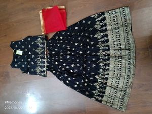 Black &amp; Gold Print Lehenga Set