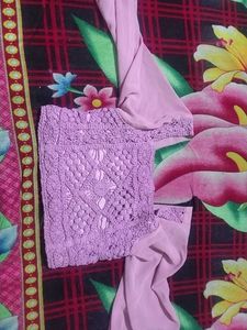 Crochet Top with Chiffon Sleeves