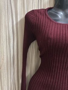 Burgundy Ribbed Knit Top