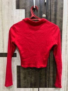Red Long Sleeve Crop Top