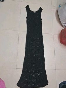 Elegant Black Crochet Maxi Dress