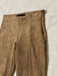 Zara Faux Suede Ankle Zip Skinny Leg Stretch Pants