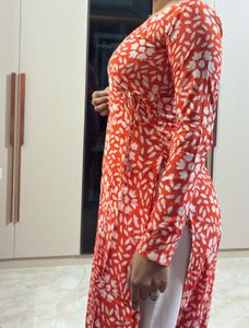 Orange &amp; White Floral Kurta