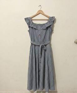 Gingham Midi Dress with Belt