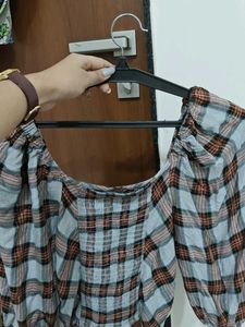 Plaid Ruched Top