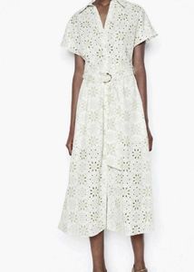 Zara Eyelet Midi Shirt Dress