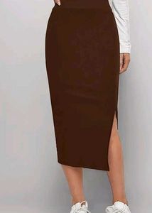 Brown Slit Midi Skirt .....