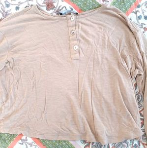 Comfy Cotton Full Sleeves Tan Crop Top For Women