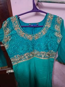 Pure Cotton Embroidery Work Anarkali Kurti &amp; Pant