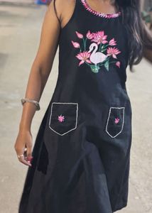 Swan Print Black Dress