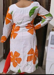 Chanderi Silk Handstitched Design kurta White