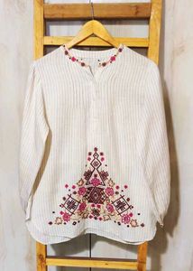 Embroidered Striped cotton Top size-40