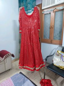 Red Sequin Anarkali Kurta Set