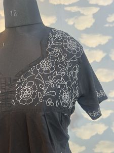 Embroidered Black Maxi Night Gown