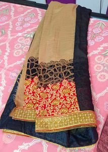 Elegant Black &amp; Beige Saree with Red border