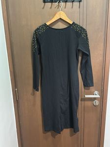 Black Bodycon Dress with Gold Studs – Size S