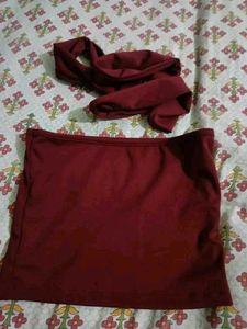 maroon tube top with scarf 💅🏻