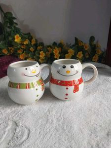 Snowman Ceramic Coffee Mugs - Set of 2