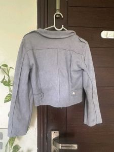 Gray Cropped Moto Jacket
