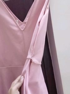 Pink Deep V Neck Mini (Knee Length) Dress