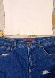 Denim Shorts With White Tank Top