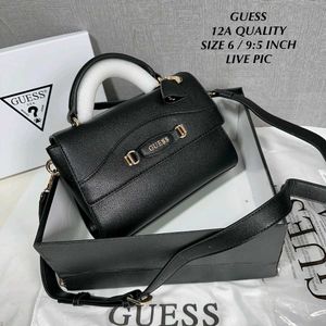 GUESS EMERA LOGO TOP HANDLE FLAP SLING BAG