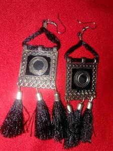 Black Tassel Choker With Earrings For Navratri