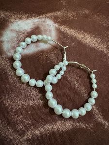Silver-Plated Pearl Hoop Earrings