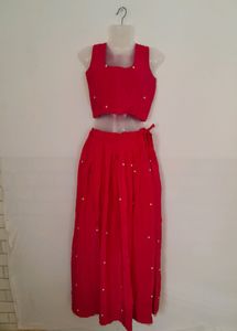 Pink Beads Work Lahnga Choli