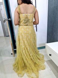 Golden Heavy Work Gown For Women.