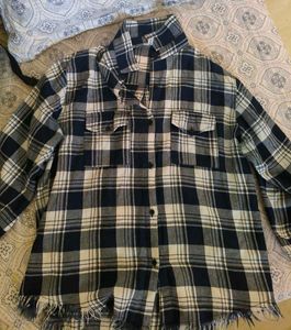 Distressed Plaid Blue Checked Shirt