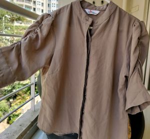 Women Grey Solid Shirt With Stylish Sleeves