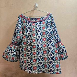 Floral Print Blouse with Bell Sleeves